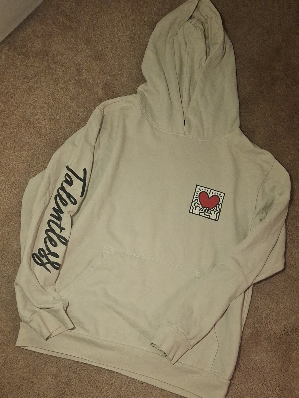 TALENTLESS Cream Hoodie with Red Heart Graphic